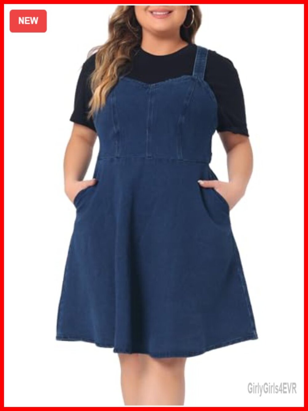 Plus Size Denim Overall Dress Adjustable Strap Sleeveless A-Line Pockets